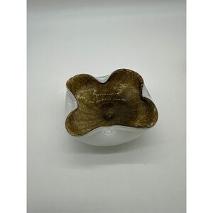 Murano Art Glass Bowl Hand Blown Ash Tray Catch All 4 x 1.5” White & Brown